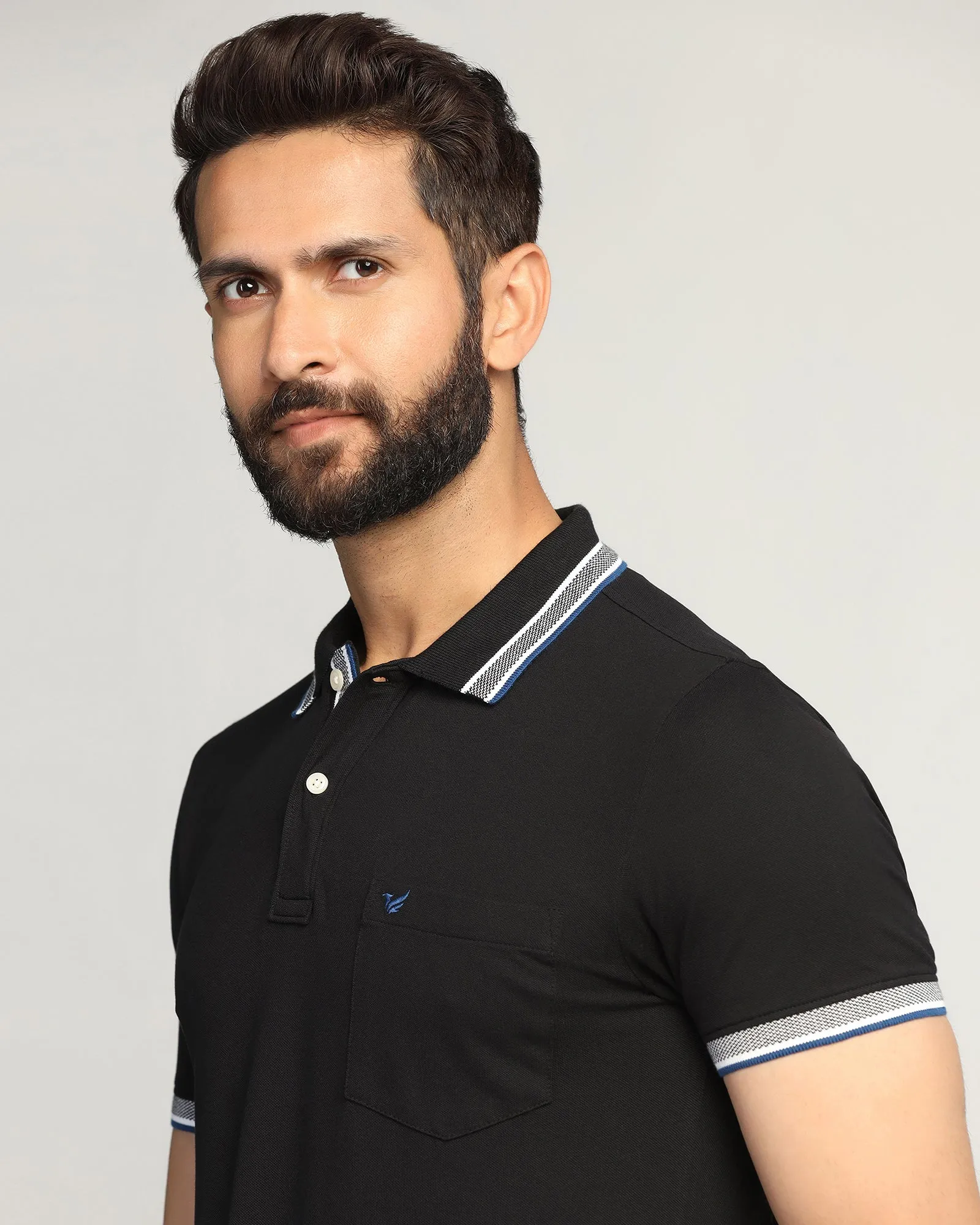 Business Lunch Comfort Wear Polo Black Solid T-Shirt - Taurus