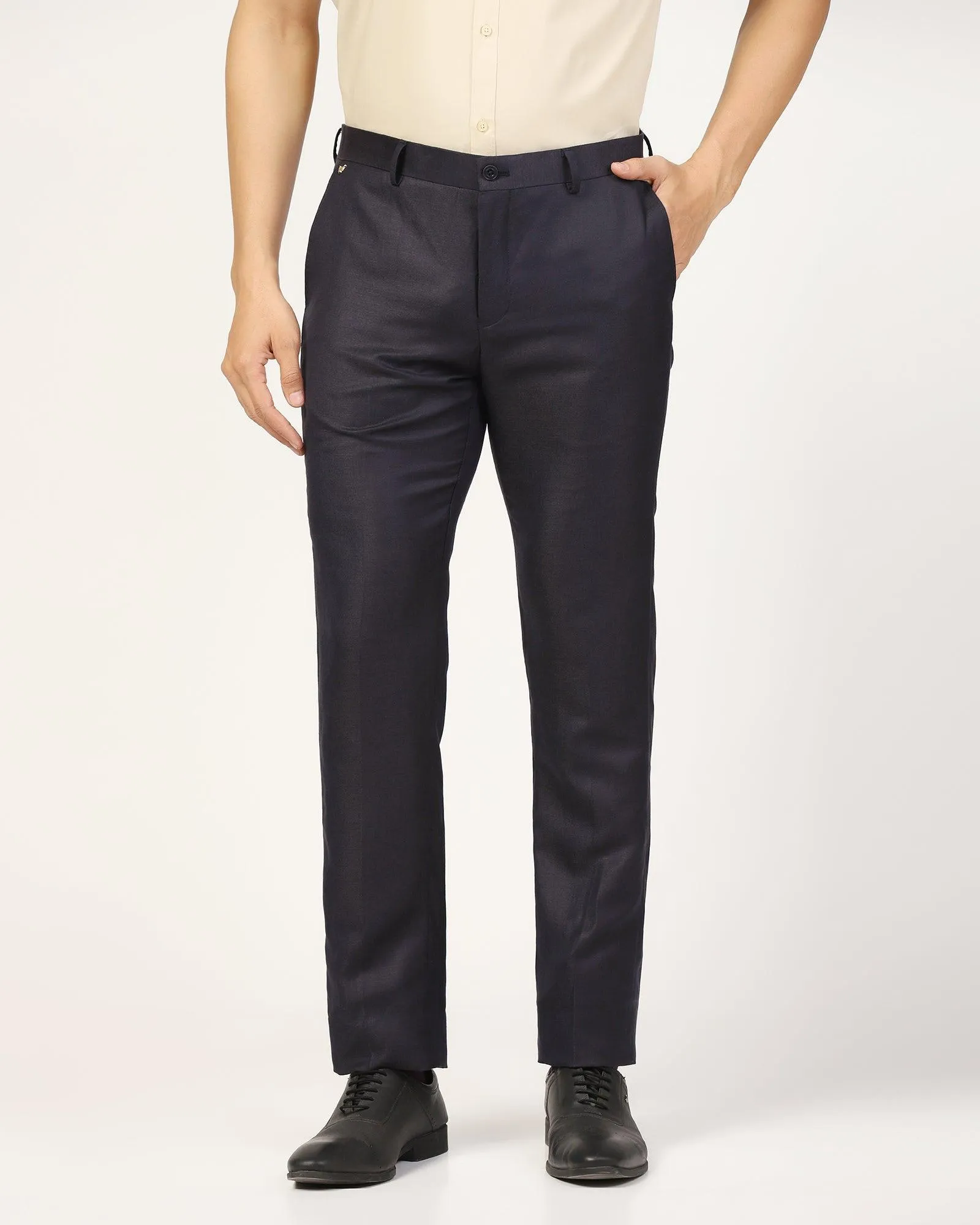 Luxe Linen Slim Comfort B-95 Formal Navy Solid Trouser - Platina FourWayStretch Core Fit Design