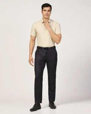 Luxe Linen Slim Comfort B-95 Formal Navy Solid Trouser - Platina StaticDissipativeFabric
