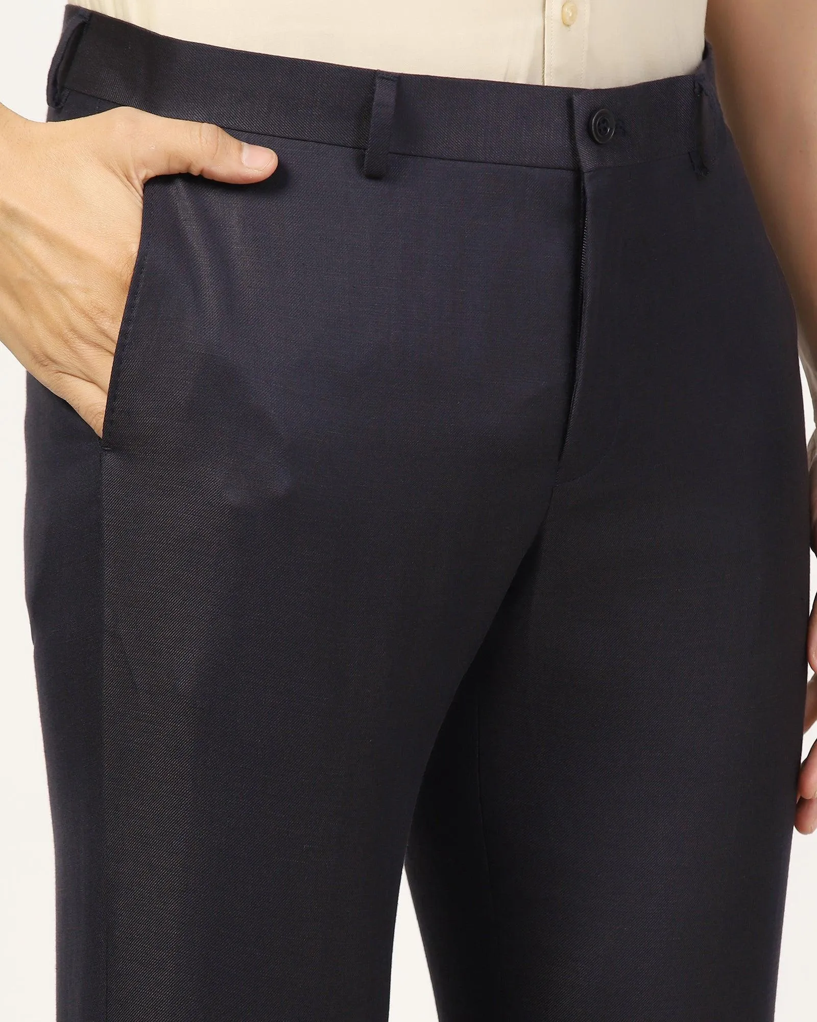 Side zipper Fashionable Appeal Luxe Linen Slim Comfort B-95 Formal Navy Solid Trouser - Platina