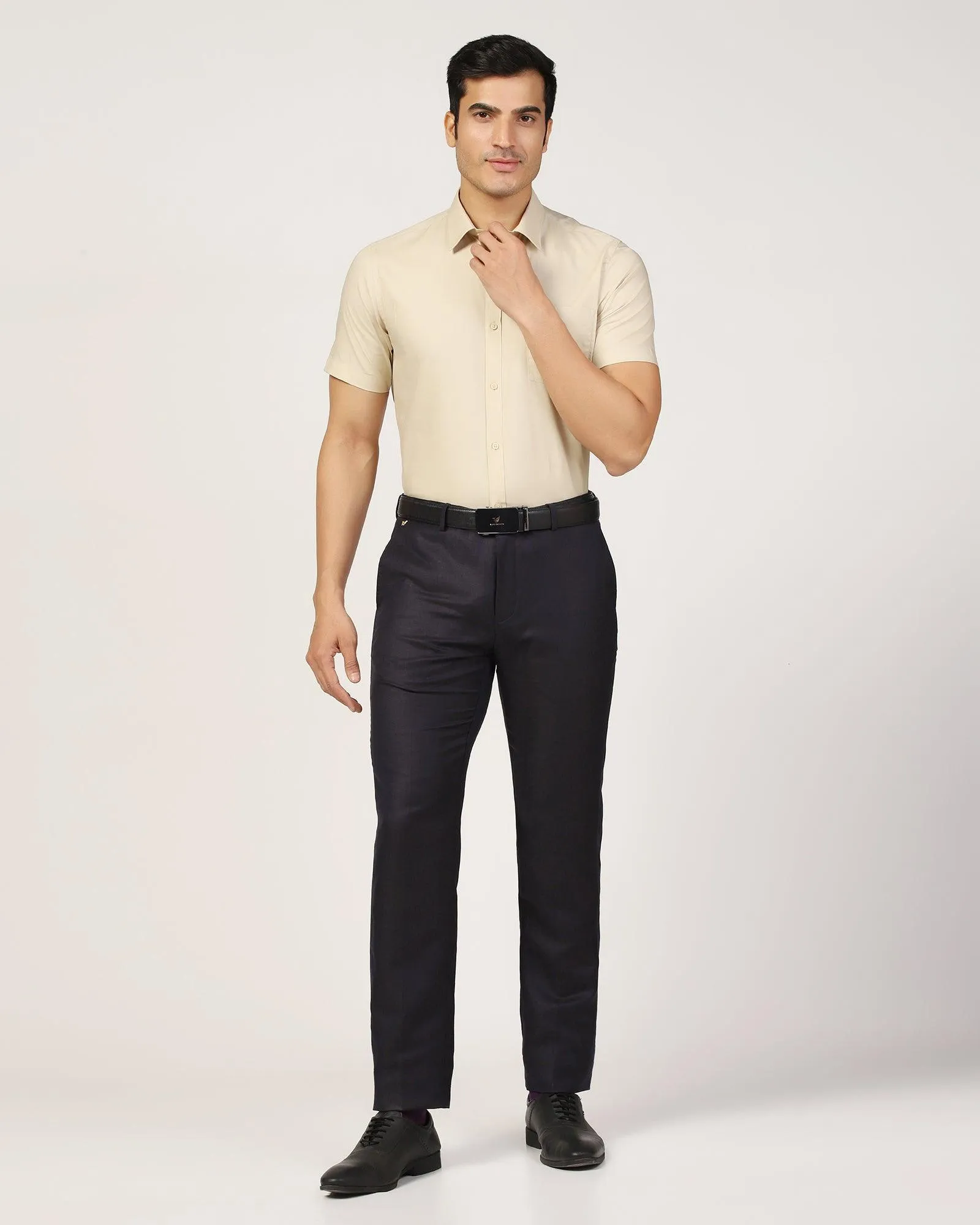 Luxe Linen Slim Comfort B-95 Formal Navy Solid Trouser - Platina StaticDissipativeFabric