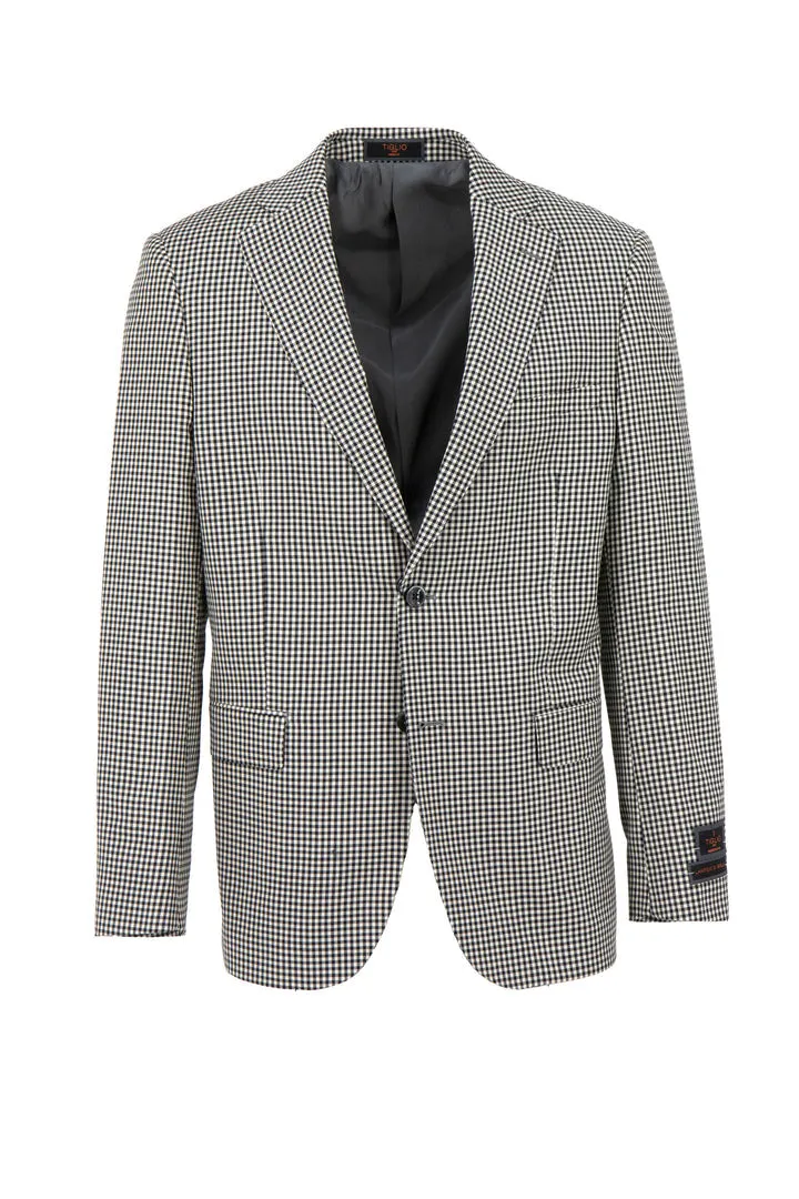 Tiglio Luxe Black and White Gingham Dolcetto Modern Fit, Pure Wool Jacket RS5524/1 Anti Static Interior Windproof Closure