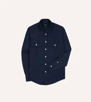 Pullover Design Anti Pill Technology Navy Cotton Linen Two-Pocket Work Shirt