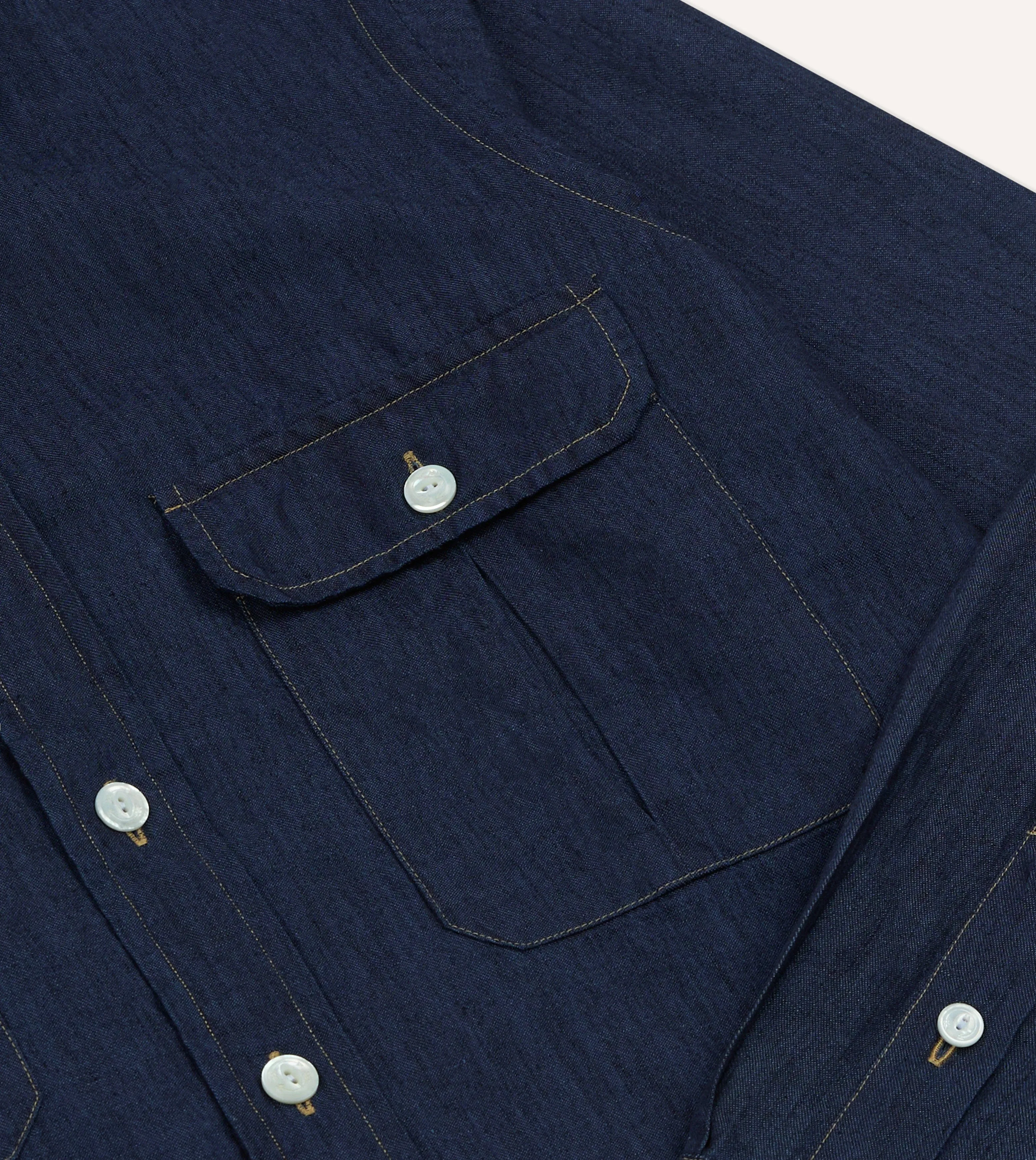 Navy Cotton Linen Two-Pocket Work Shirt Edgy style