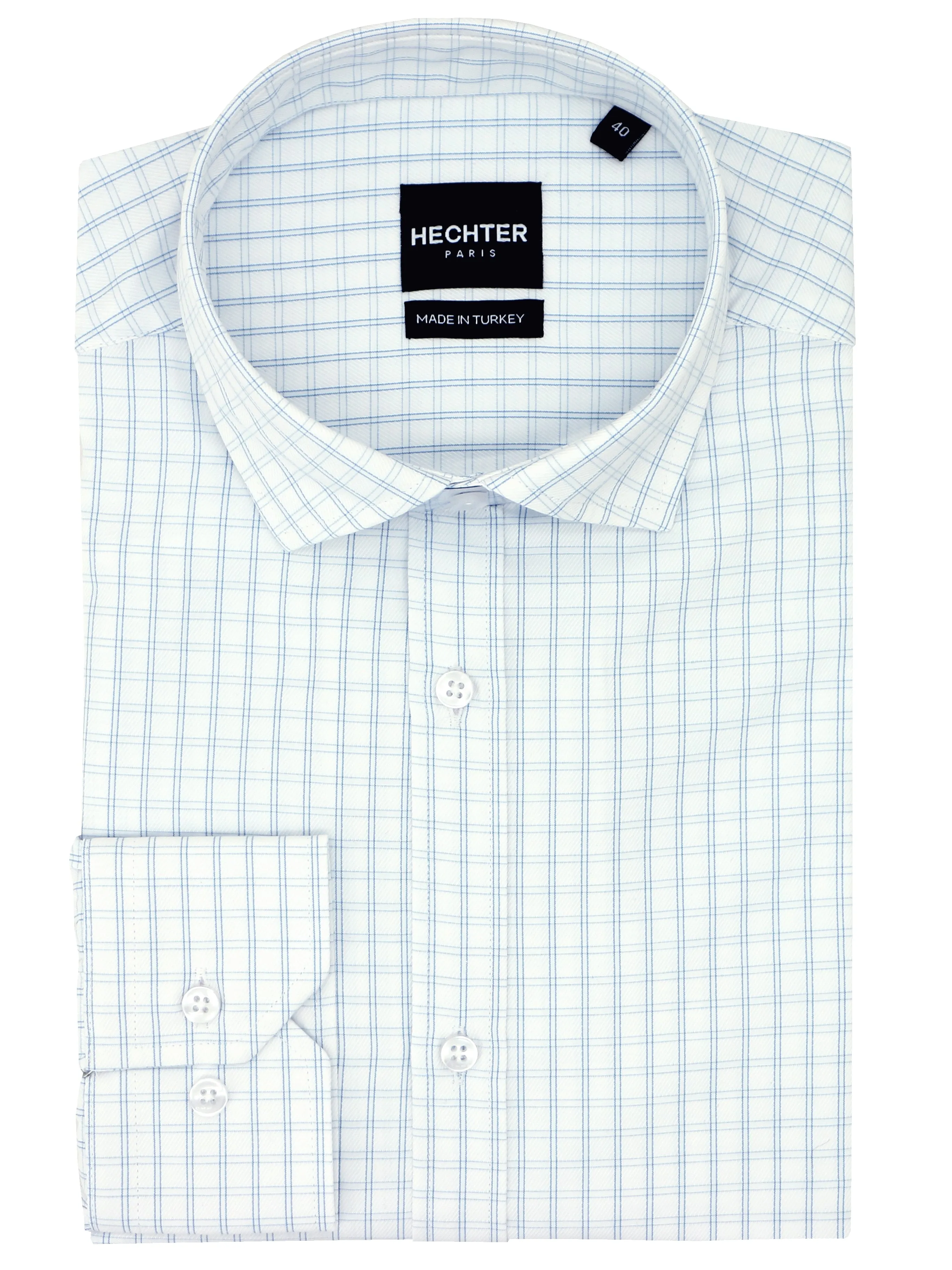 All-day Comfort Sheer Panel Jacque Business Blue Checked Shirt