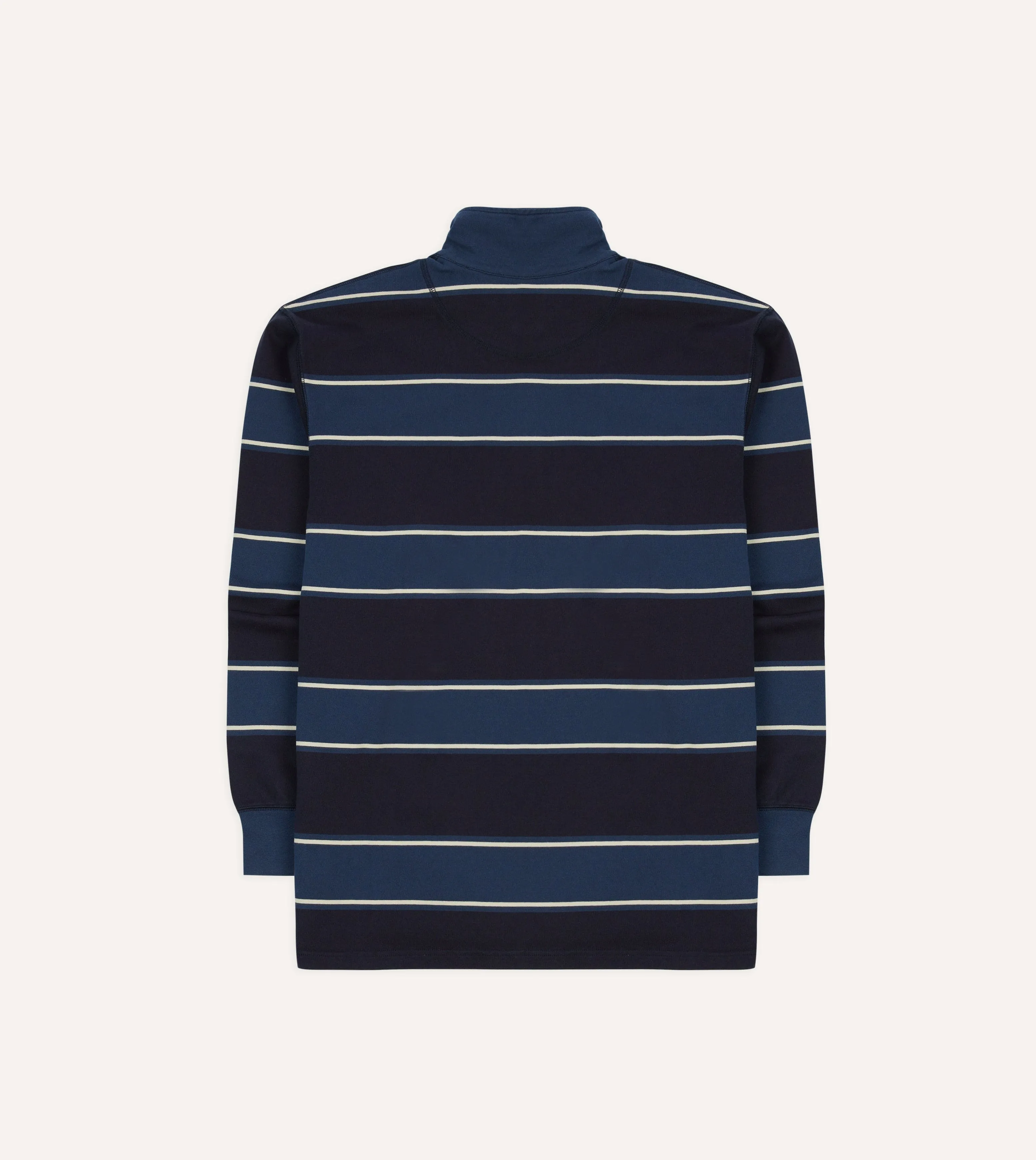 Drake's by A. Levine Navy Stripe Cotton Quarter Zip Rugby Shirt Double Stitched Hems Durable Button Closures