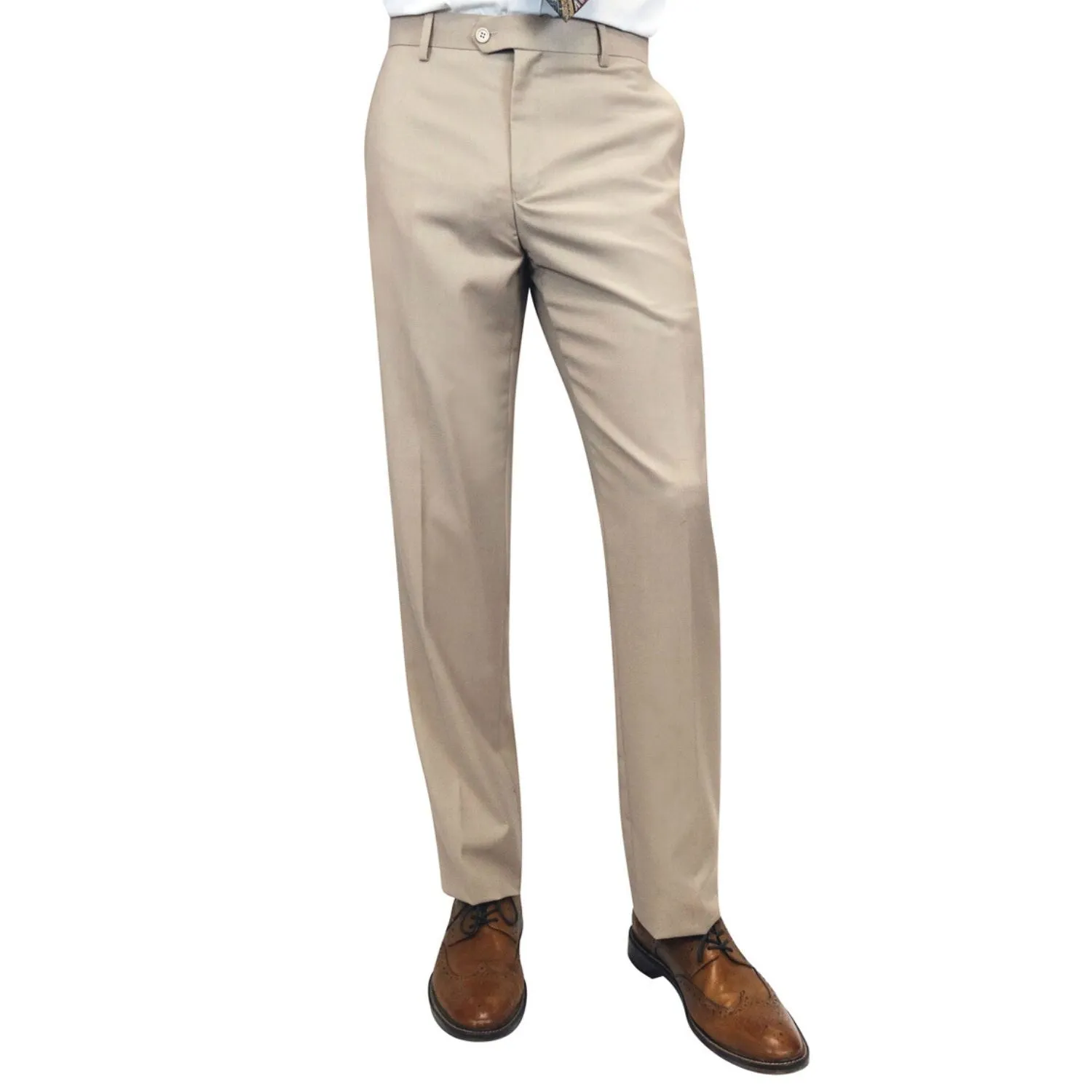 AntibacterialCoating Casual Office Stylara Collection: Tan Slim Fit Flat Front Pants