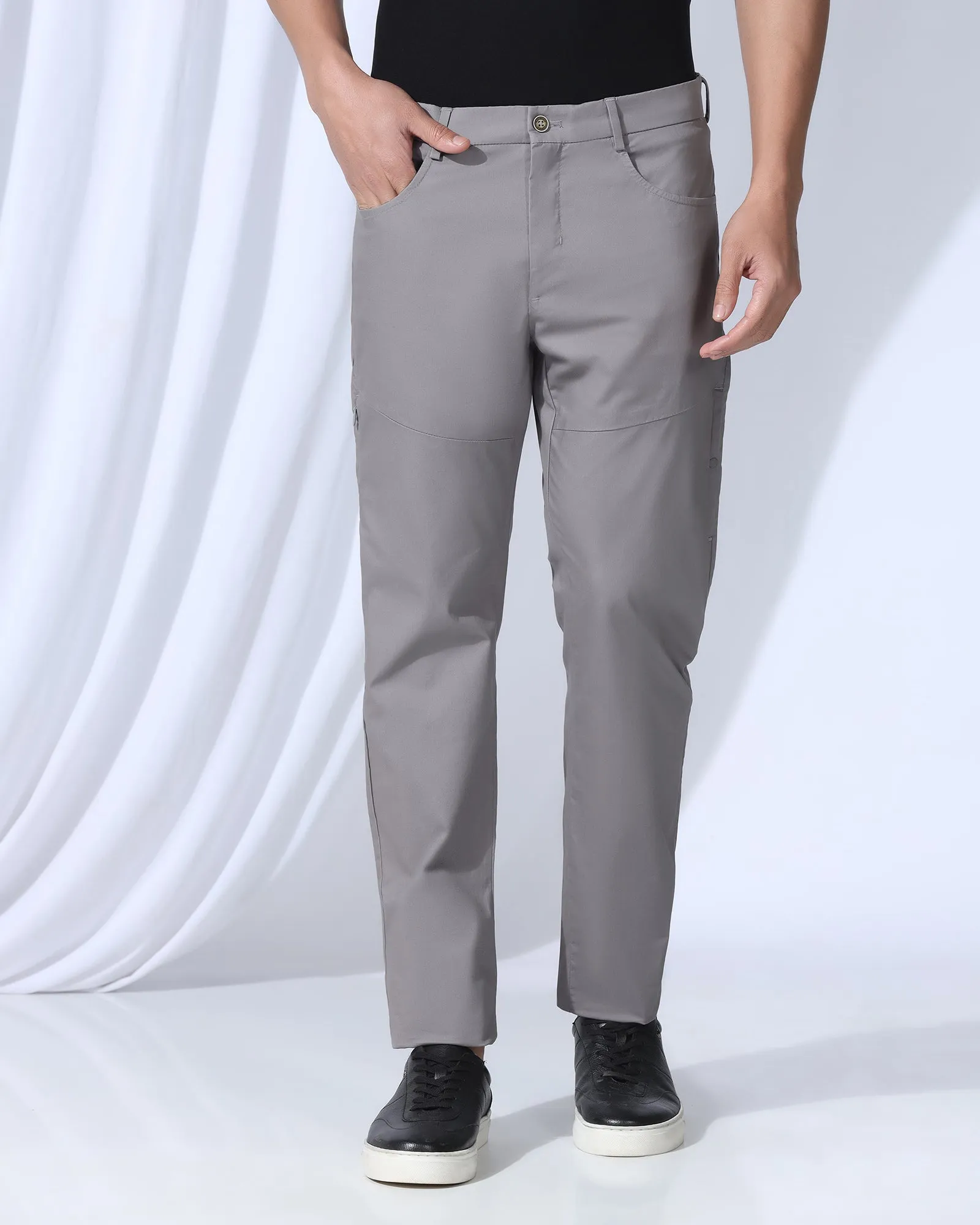 Slim Comfort B-95 Casual Grey Solid Khakis - Fred Functional Look