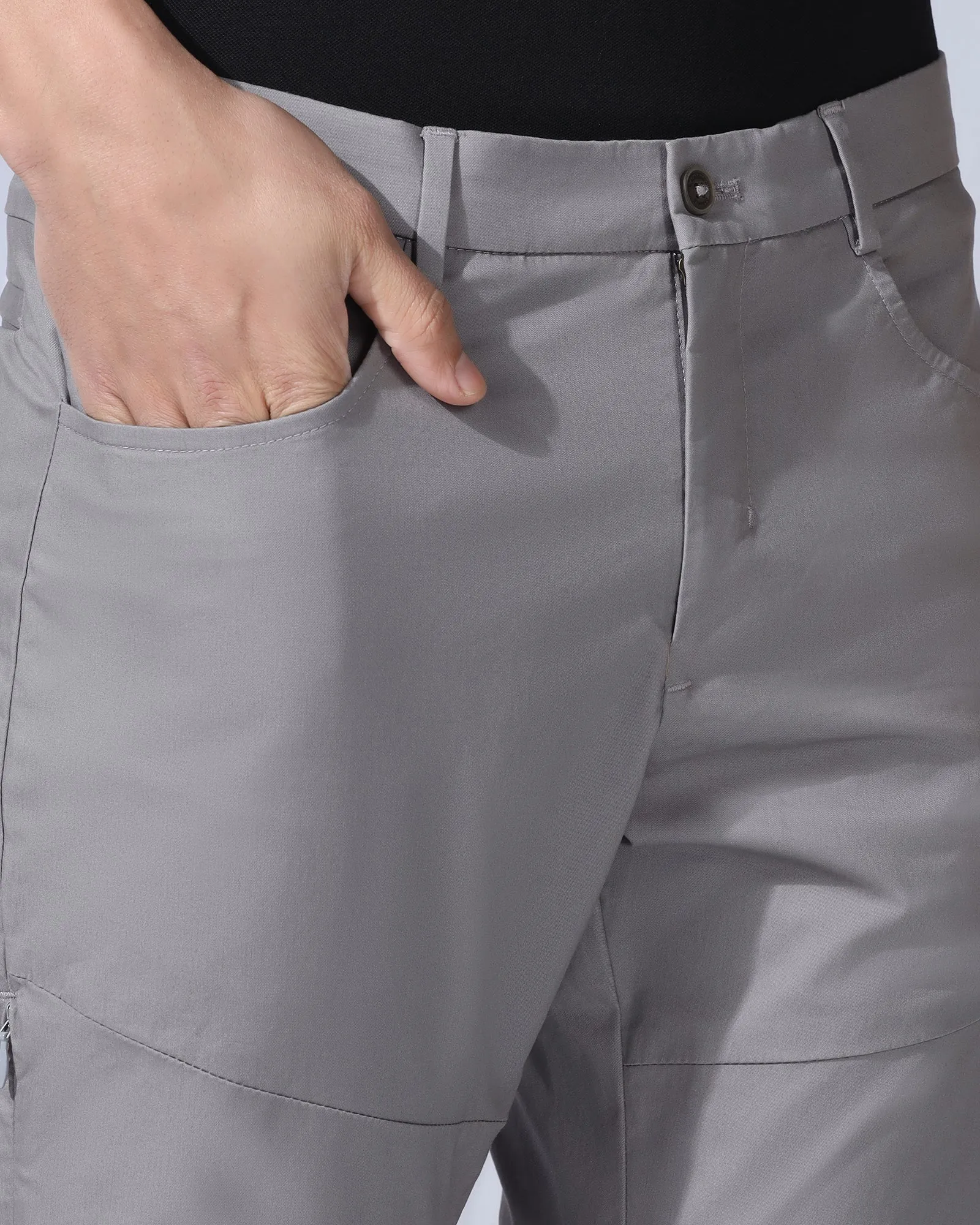 Slim Comfort B-95 Casual Grey Solid Khakis - Fred Flexible Material Flat Seams