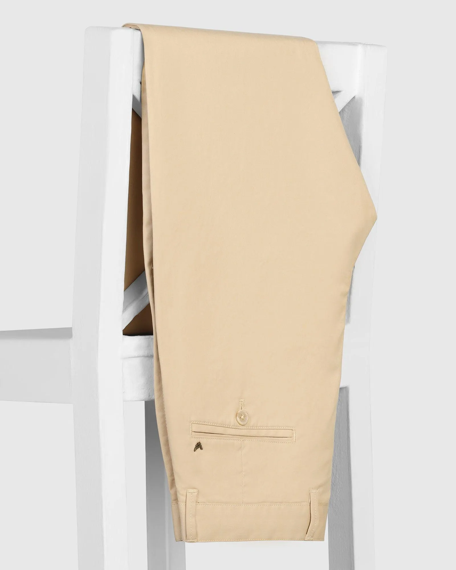 Slim Comfort B-95 Casual Beige Solid Khakis - Mario Casual Fit ReinforcedHemline