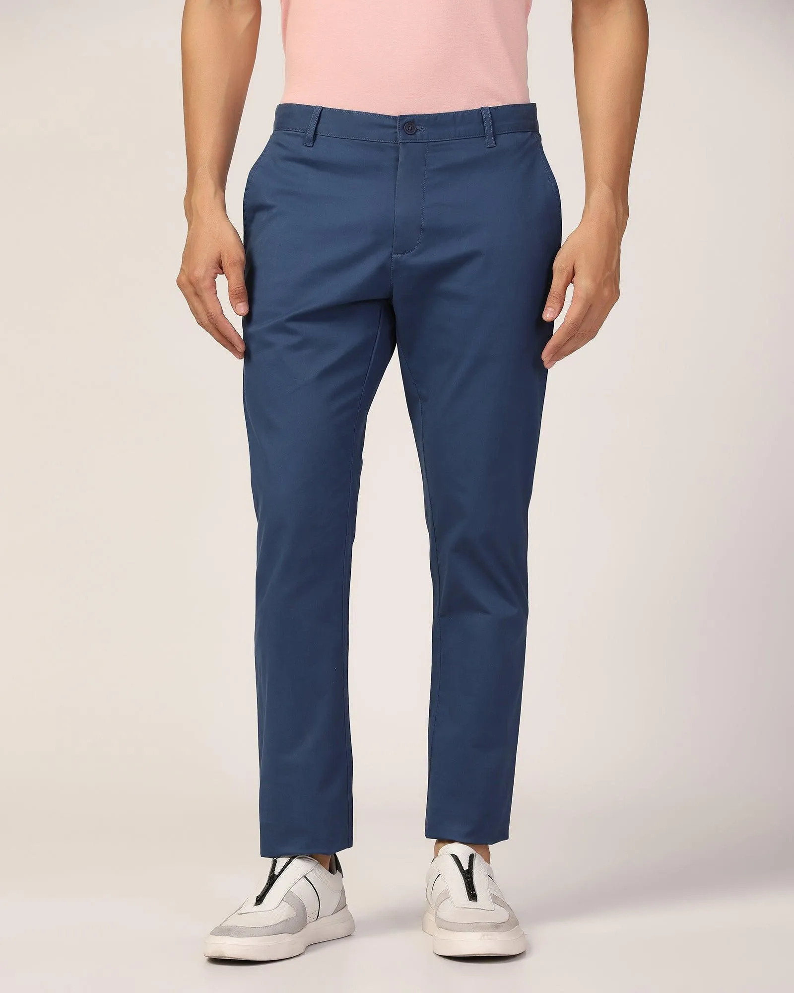 Slim Comfort B-95 Casual Blue Solid Khakis - Lab Easy Care