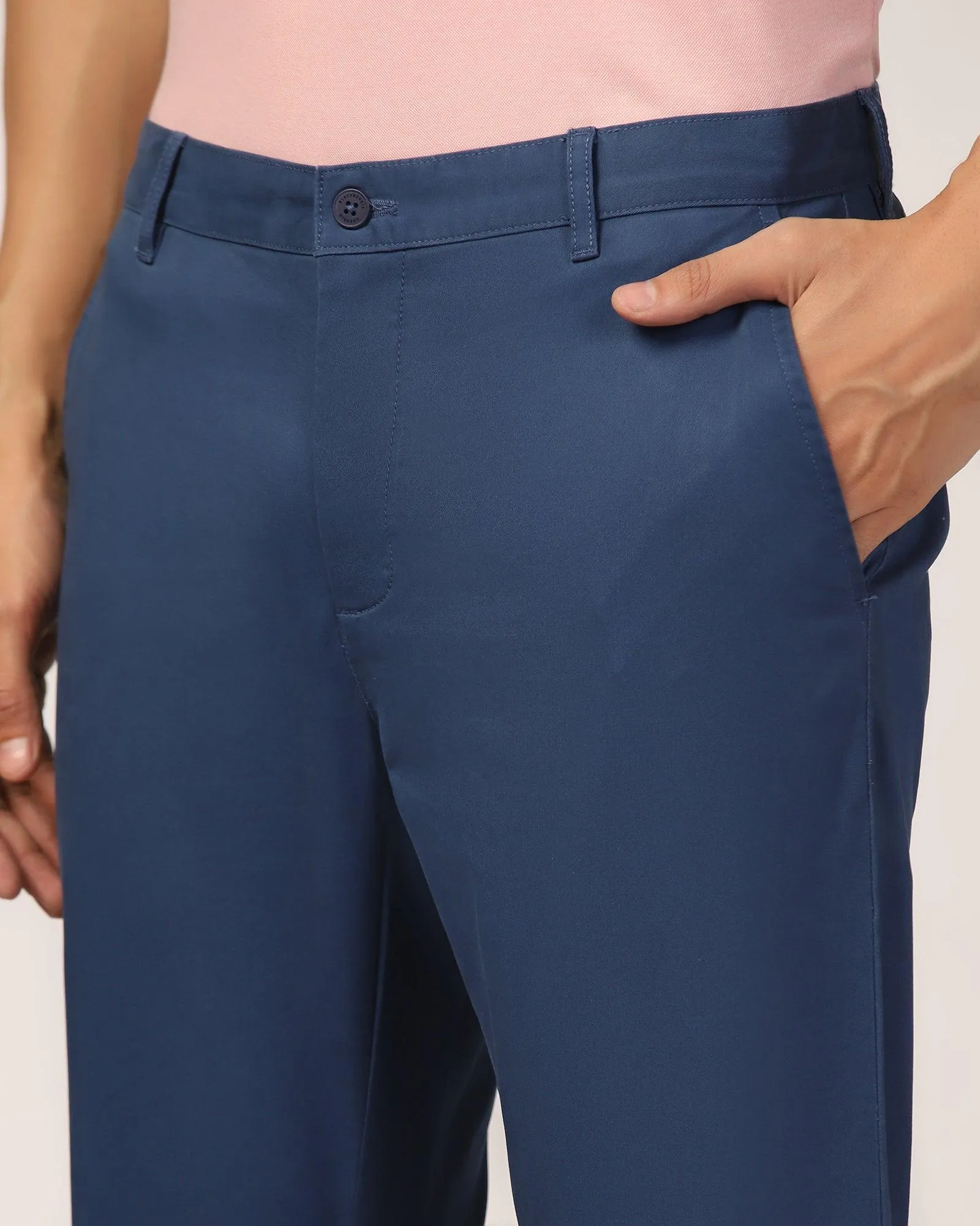 Slim Comfort B-95 Casual Blue Solid Khakis - Lab High Stretch Fit NoBuckleDesign