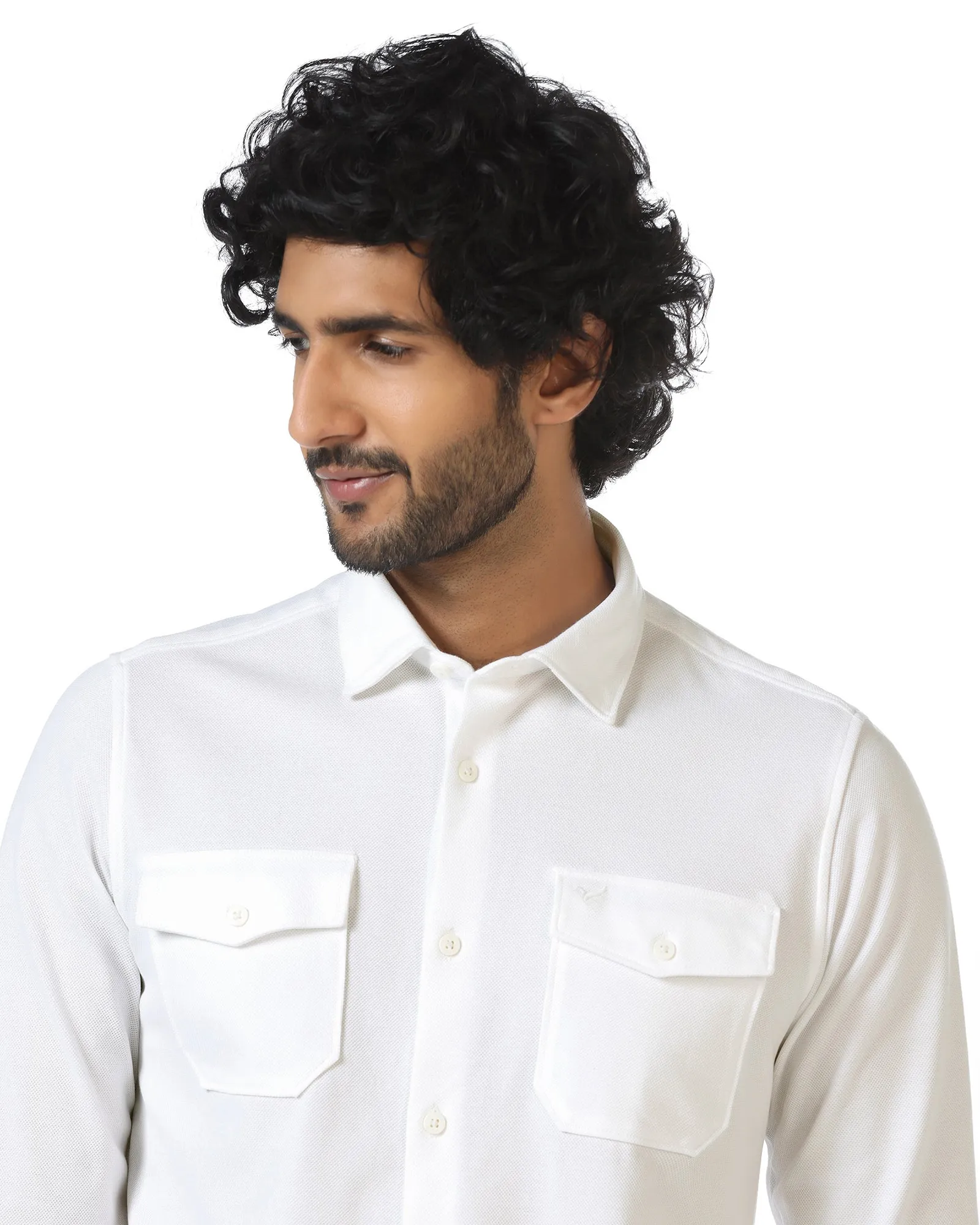 White Solid Shirt - Diaz Hooded Neckline