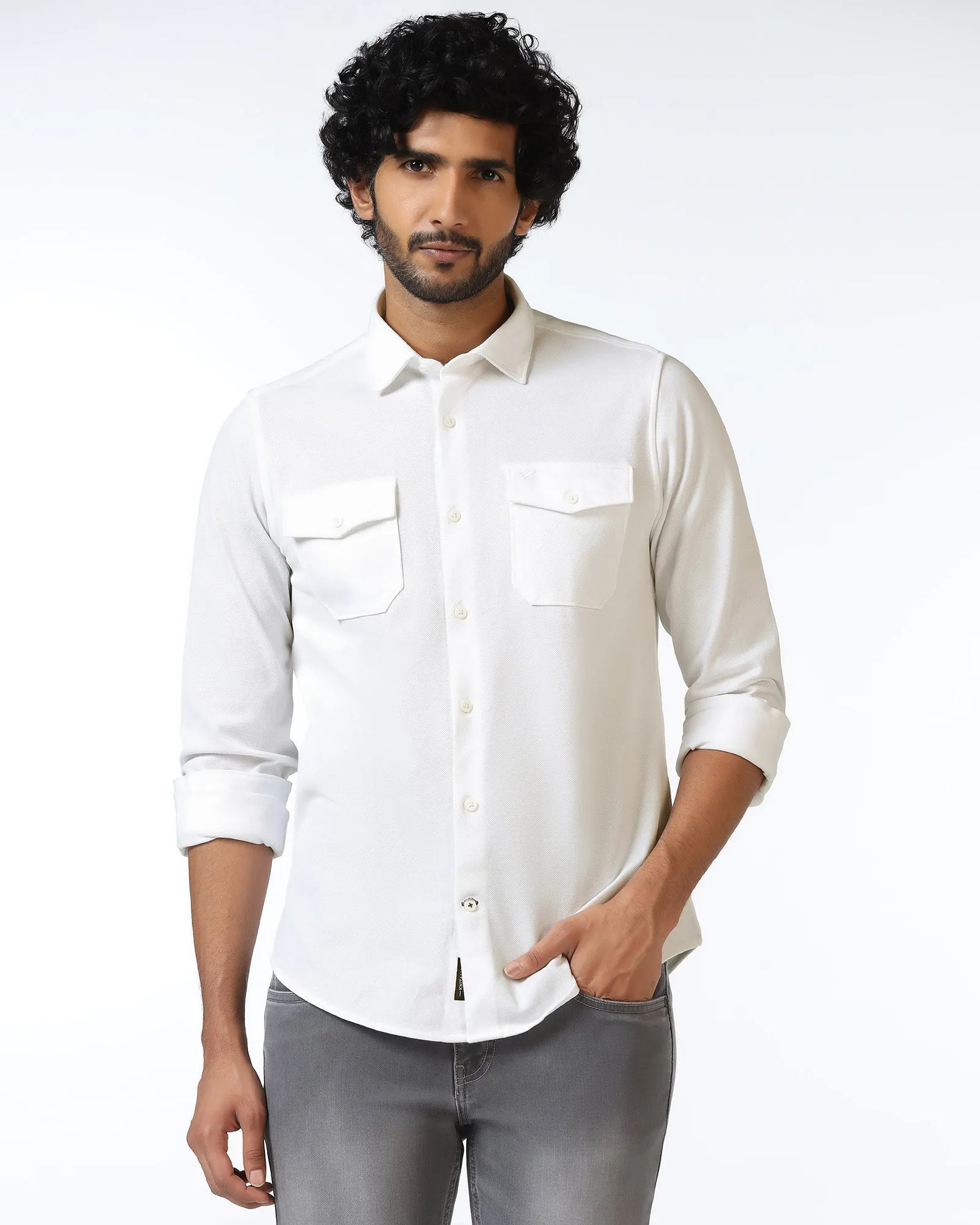 White Solid Shirt - Diaz Brushed Inner Lining Personalized Touch