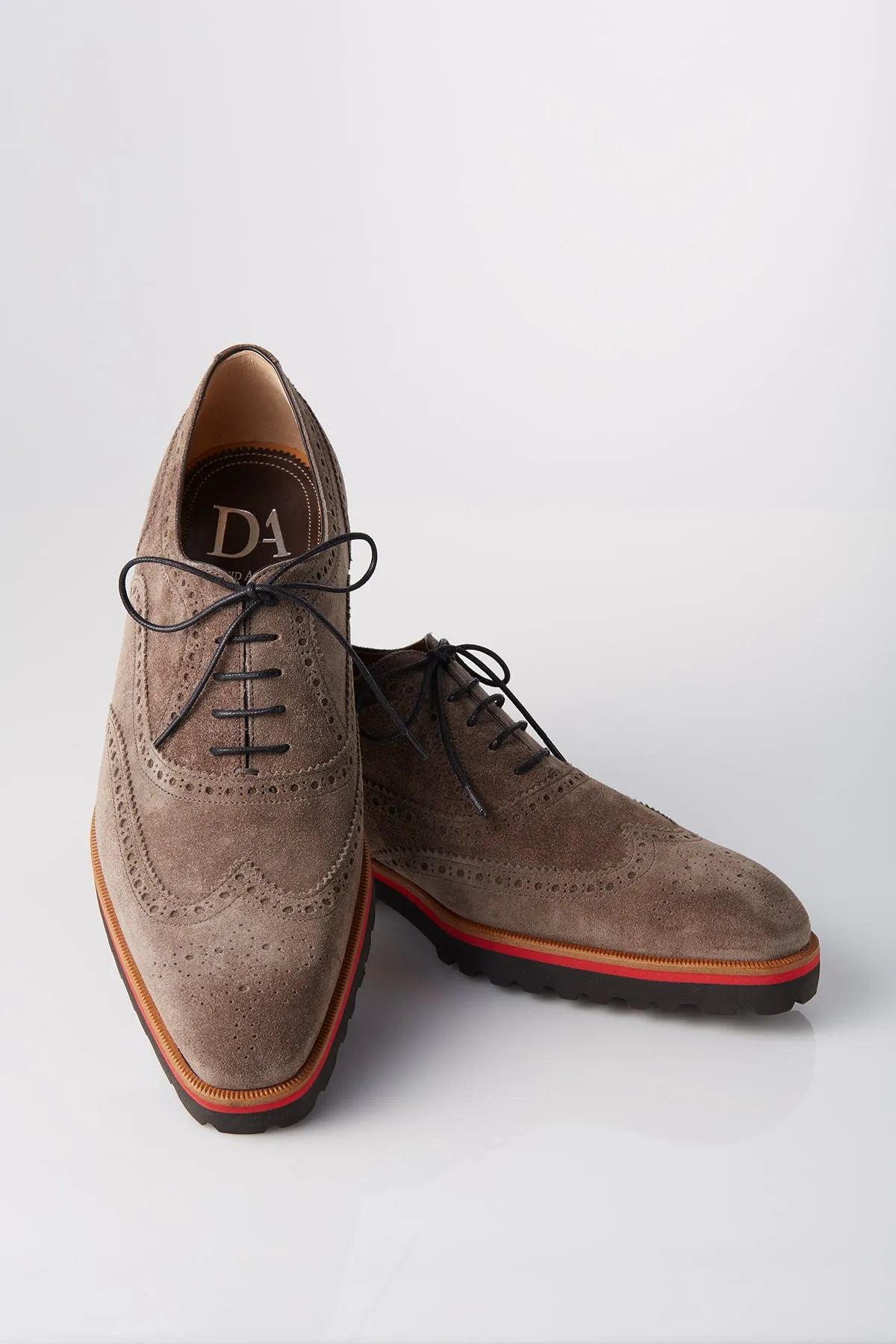 Firm Ground Shock Diffusing Plate David August Suede Wingtip Brogues in Peltro