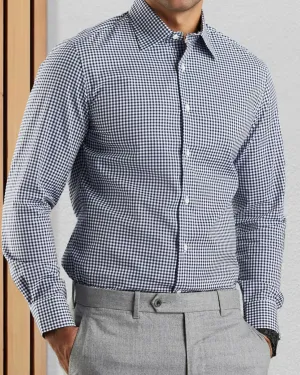 Comfortable fit MatteFinishTexture Navy Small Gingham Shirt
