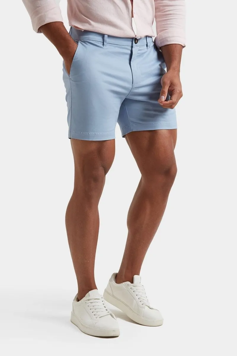Bootcut style Athletic Fit Chino Shorts 5" in Soft Blue