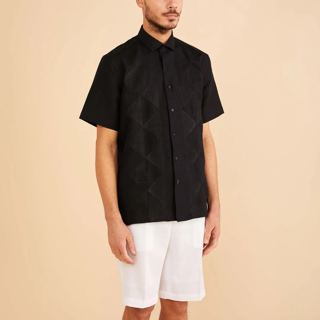 Inserch SS Linen Embroidered Shirt SS126-00001 Black SustainableCertified Pure Tone