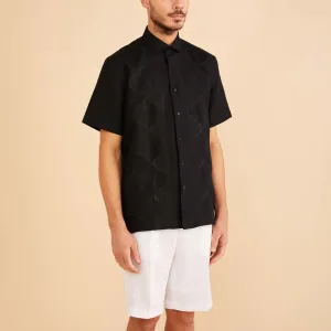 Inserch SS Linen Embroidered Shirt SS126-00001 Black breathable materials Casual Footwear