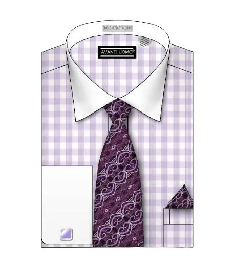 AVANTI UOMO SMALL CHECK PATTERN PASTEL COLOR SHIRT DN106M LILAC Teen Fashion