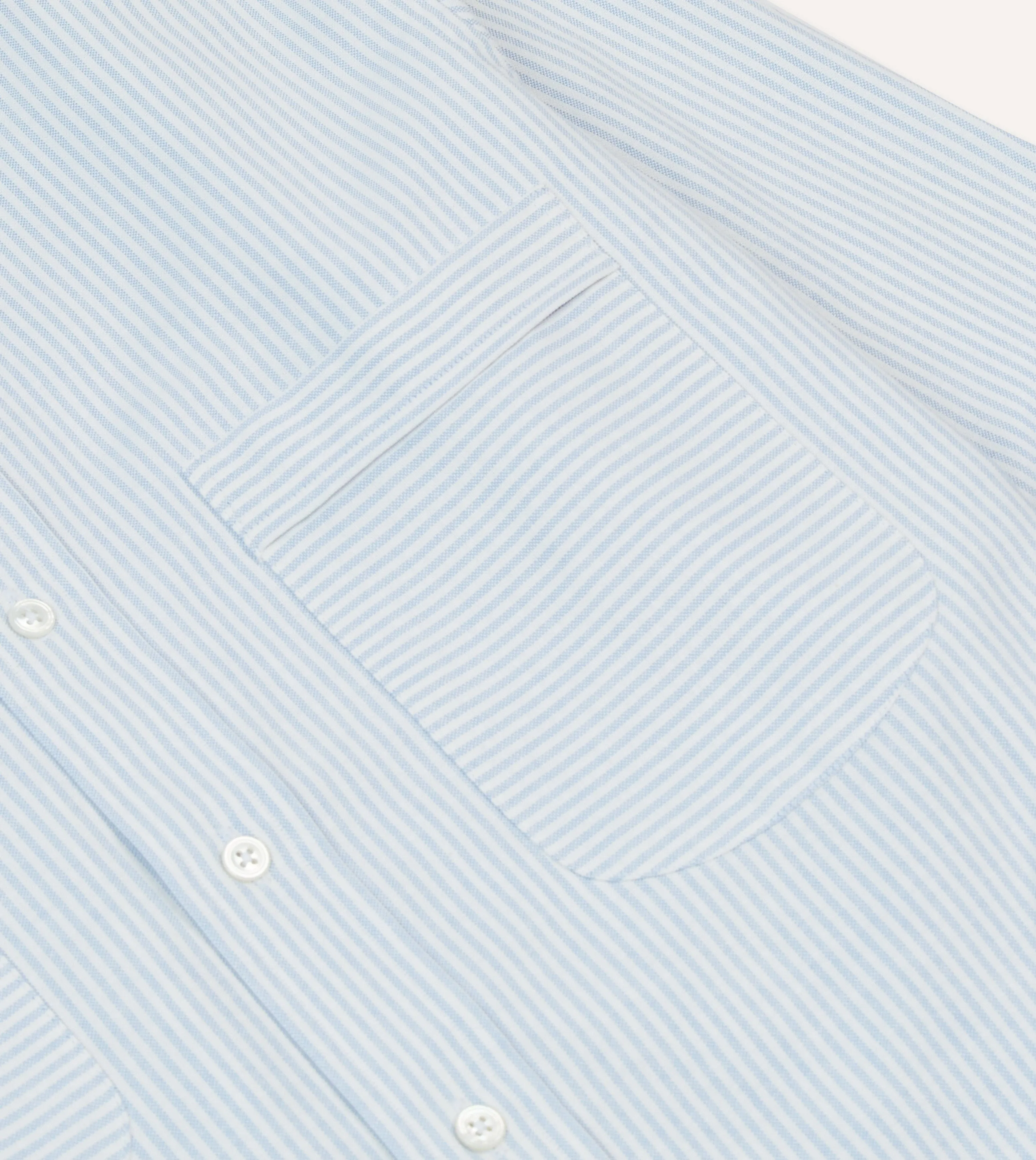 Blue Ticking Stripe Oxford Cloth Button-Down Work Shirt Stretchable Fabric Ergonomic Back Panel