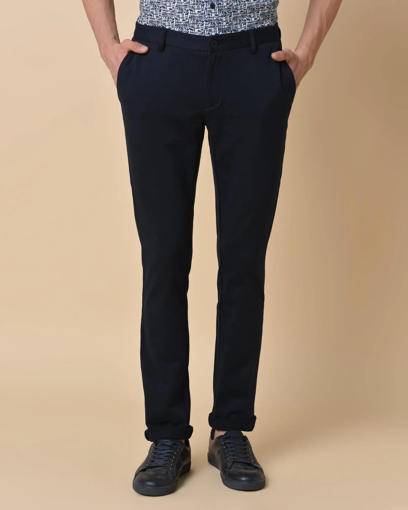 Slim Fit B-91 Casual Navy Solid Khakis - Honey Chic Vibe