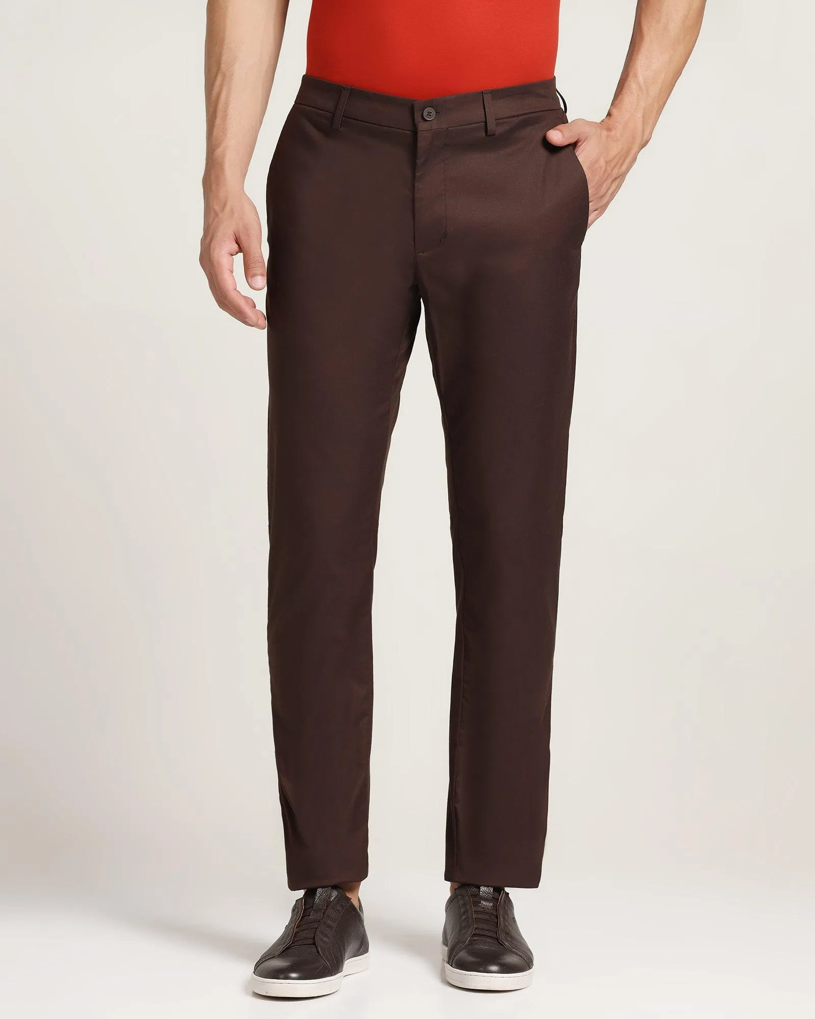 Roomy Fit TechPro Slim Comfort B-95 Casual Brown Solid Khakis - Andros