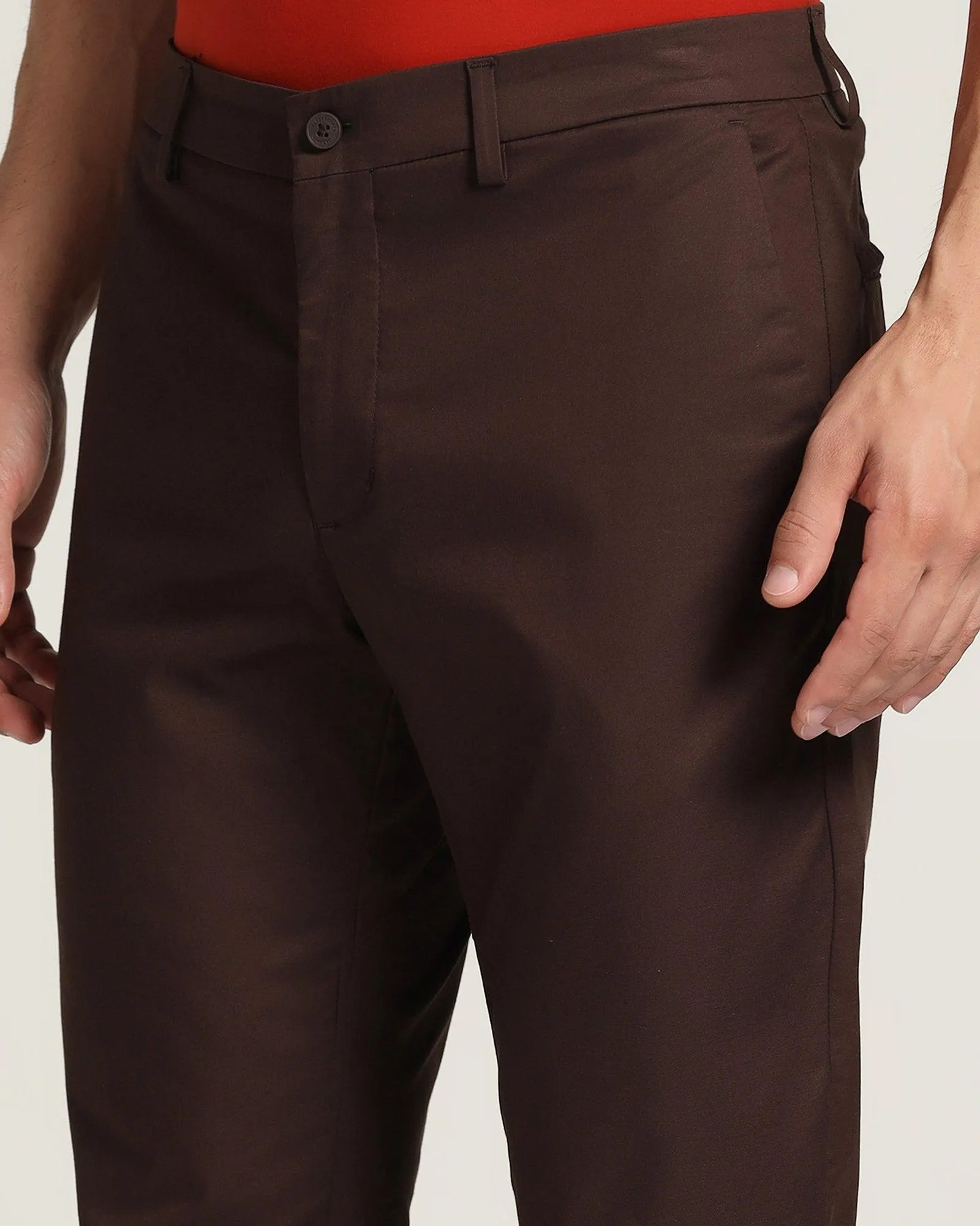 TechPro Slim Comfort B-95 Casual Brown Solid Khakis - Andros Functional Look Essential Waist