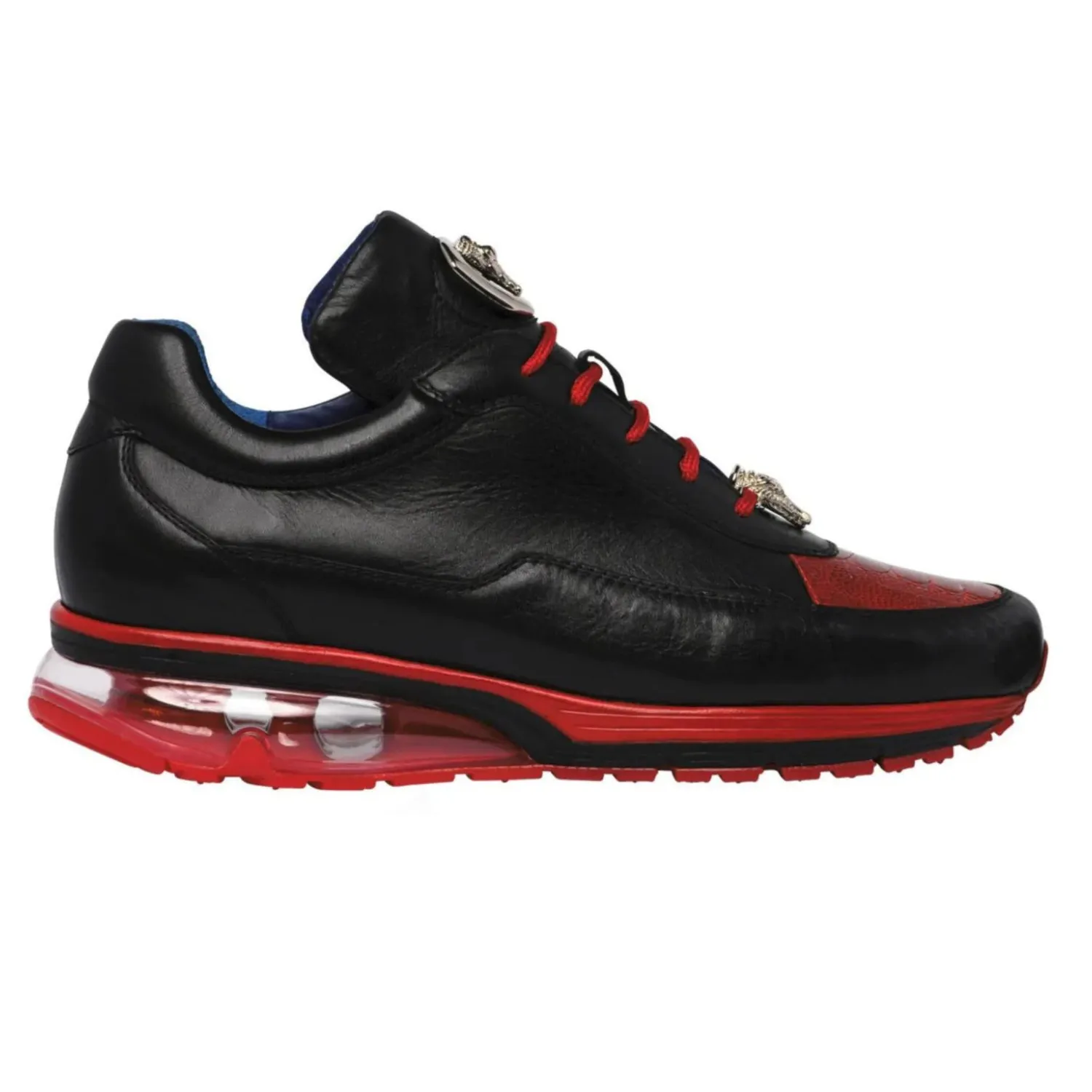 Embroidered design High Step Belvedere Genuine Ostrich & Soft Italian Calf Leather Flash Shoes in Black & Red