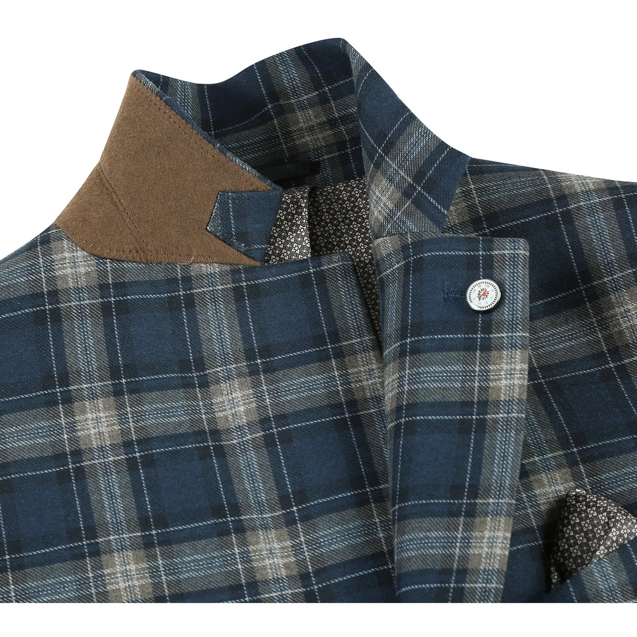 Light Travel Piece Pellagio Men's Half Canvas Blazer Navy Brown PF23-12