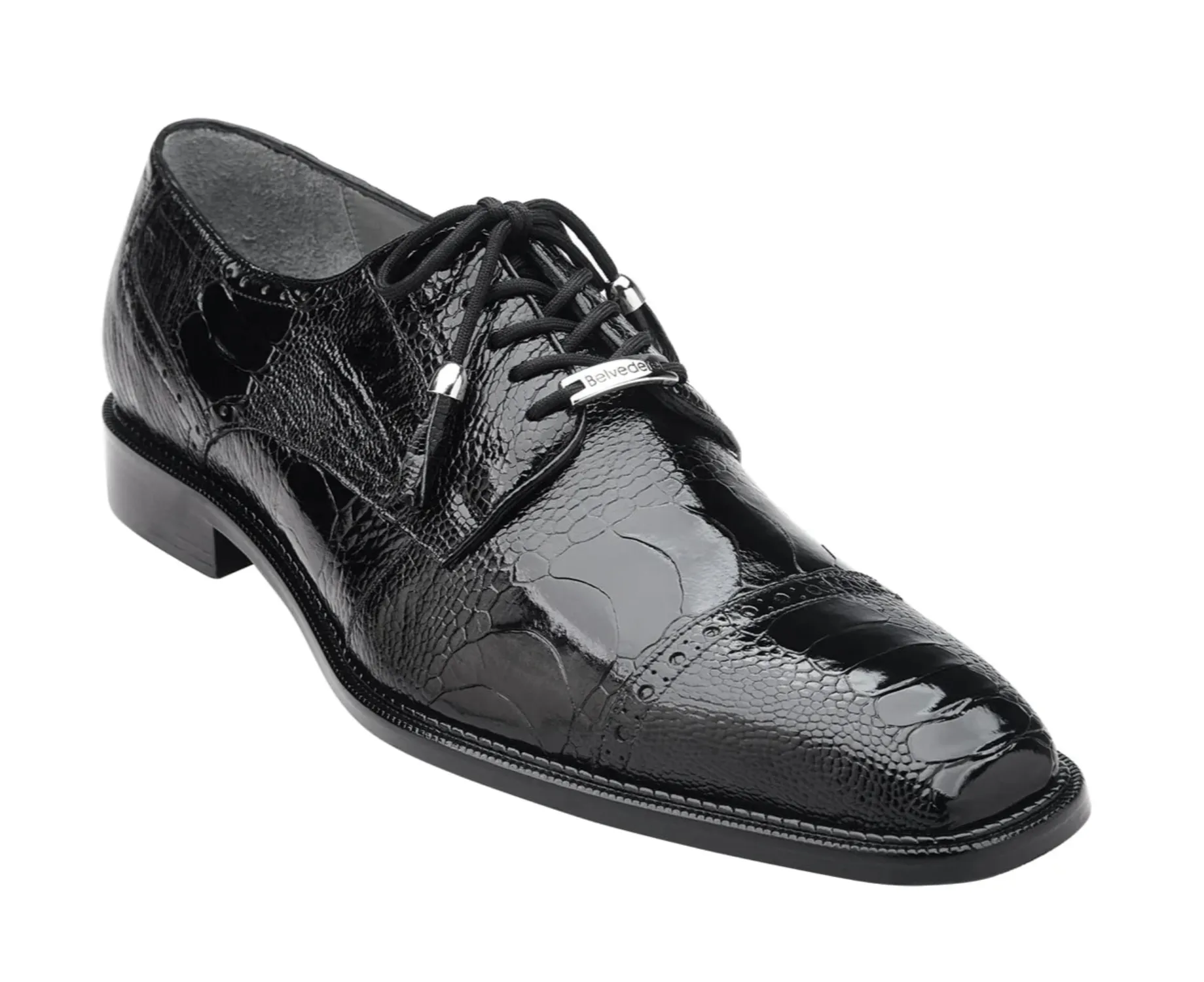 Belvedere Luxurious Ostrich Cap Toe Shoes for Men in Black - Batta Comfort Walk Water Edge