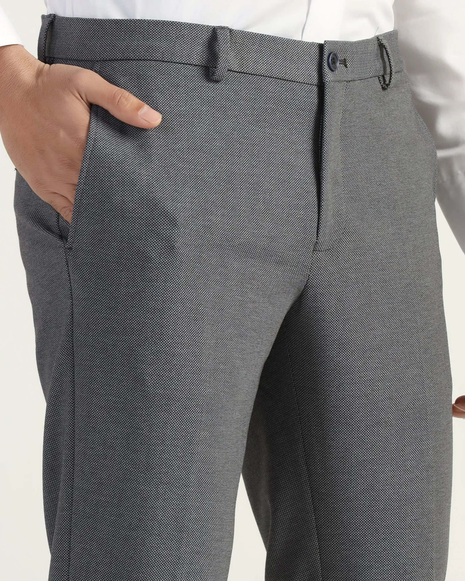 Body Shape Work Essential Slim Fit B-91 Formal Navy Printed Trouser - Enzo