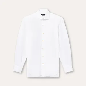 White Poplin Spread Collar Shirt SlipResistantHem Daily Style