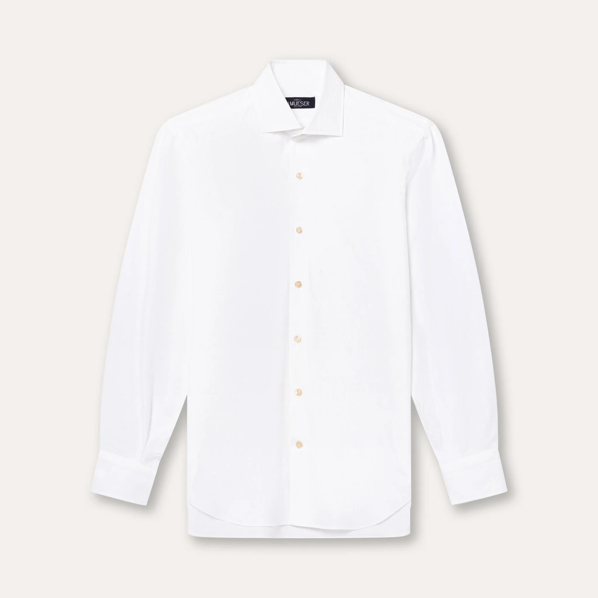 White Poplin Spread Collar Shirt SlipResistantHem Daily Style