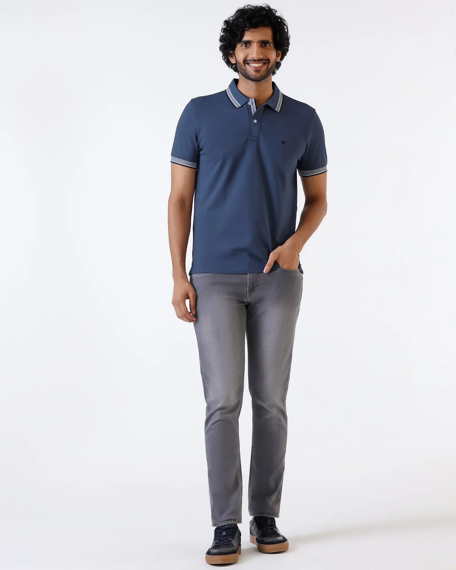 Mid Blue Solid Polo - Taurus Cozy Style Chill Layer