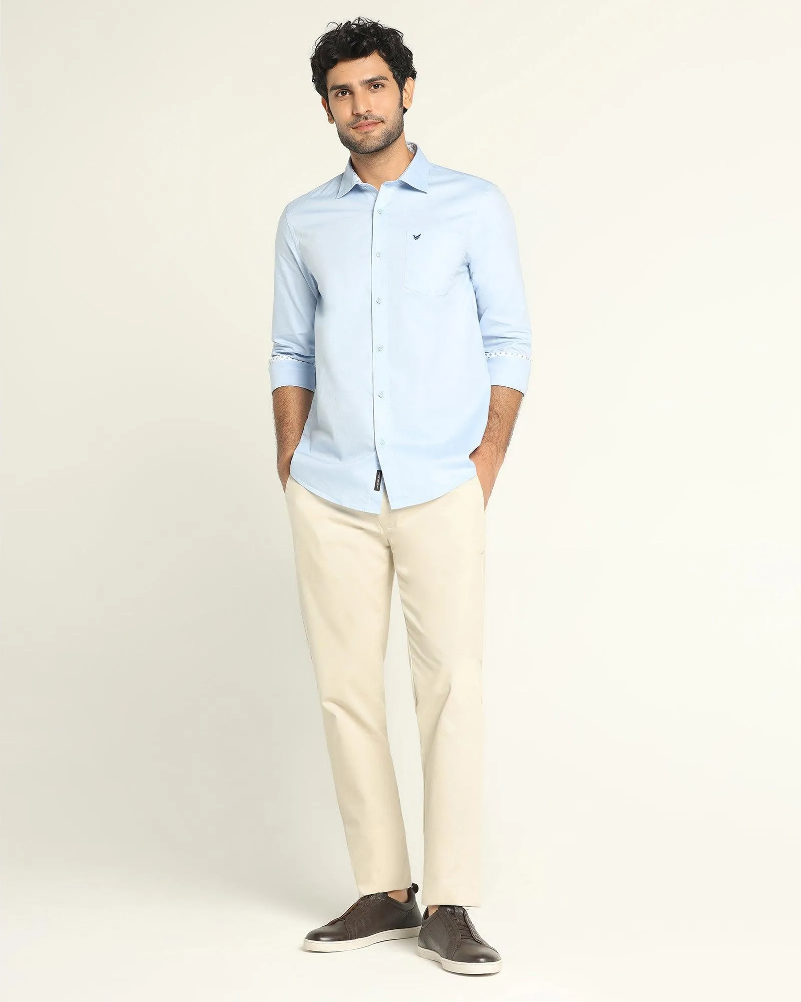 Functional Waist Slim Fit B-91 Casual Beige Solid Khakis - Kiler