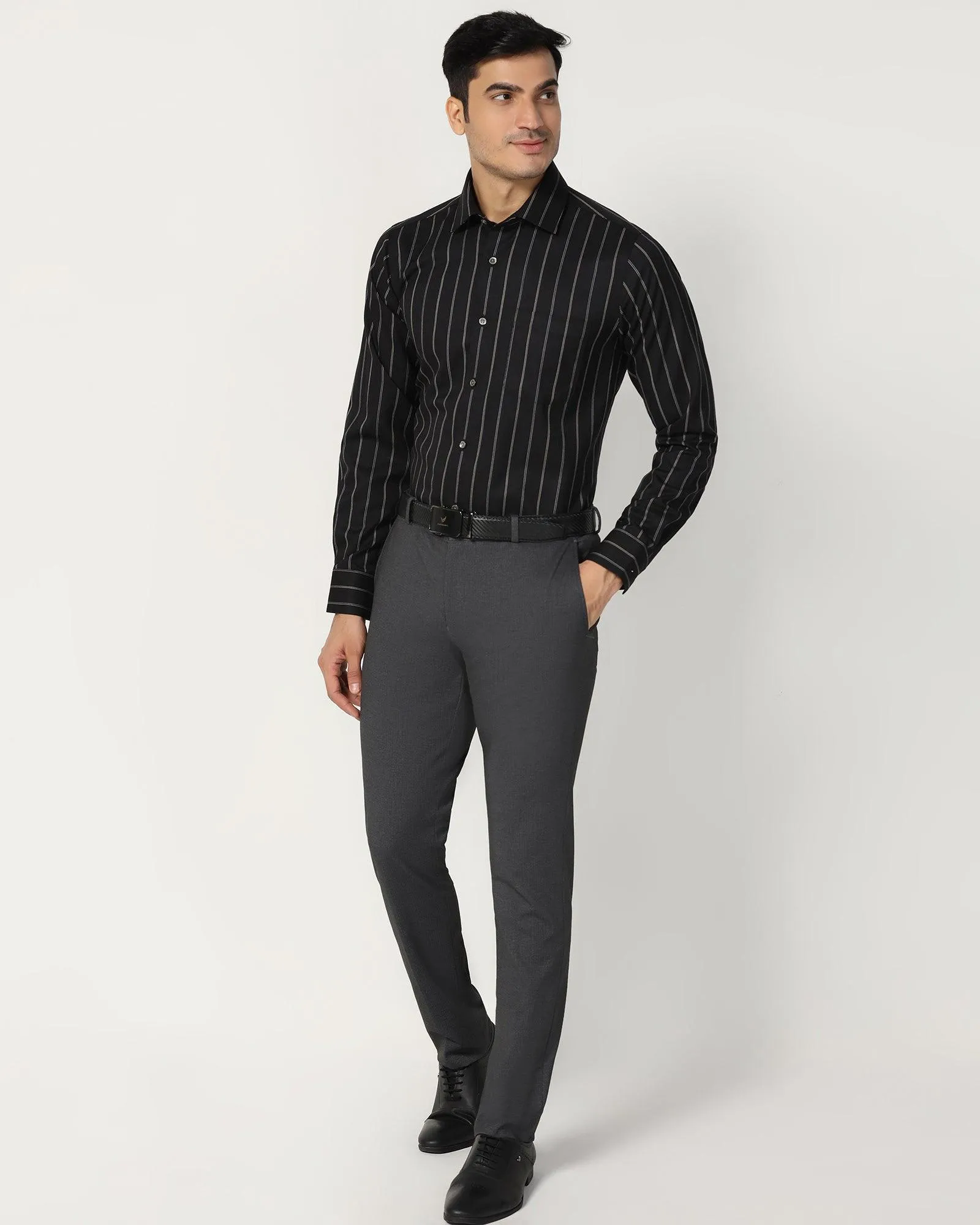 Comfortable Wear Non Tapered Leg Slim Fit B-91 Formal Black Printed Trouser - Harrier