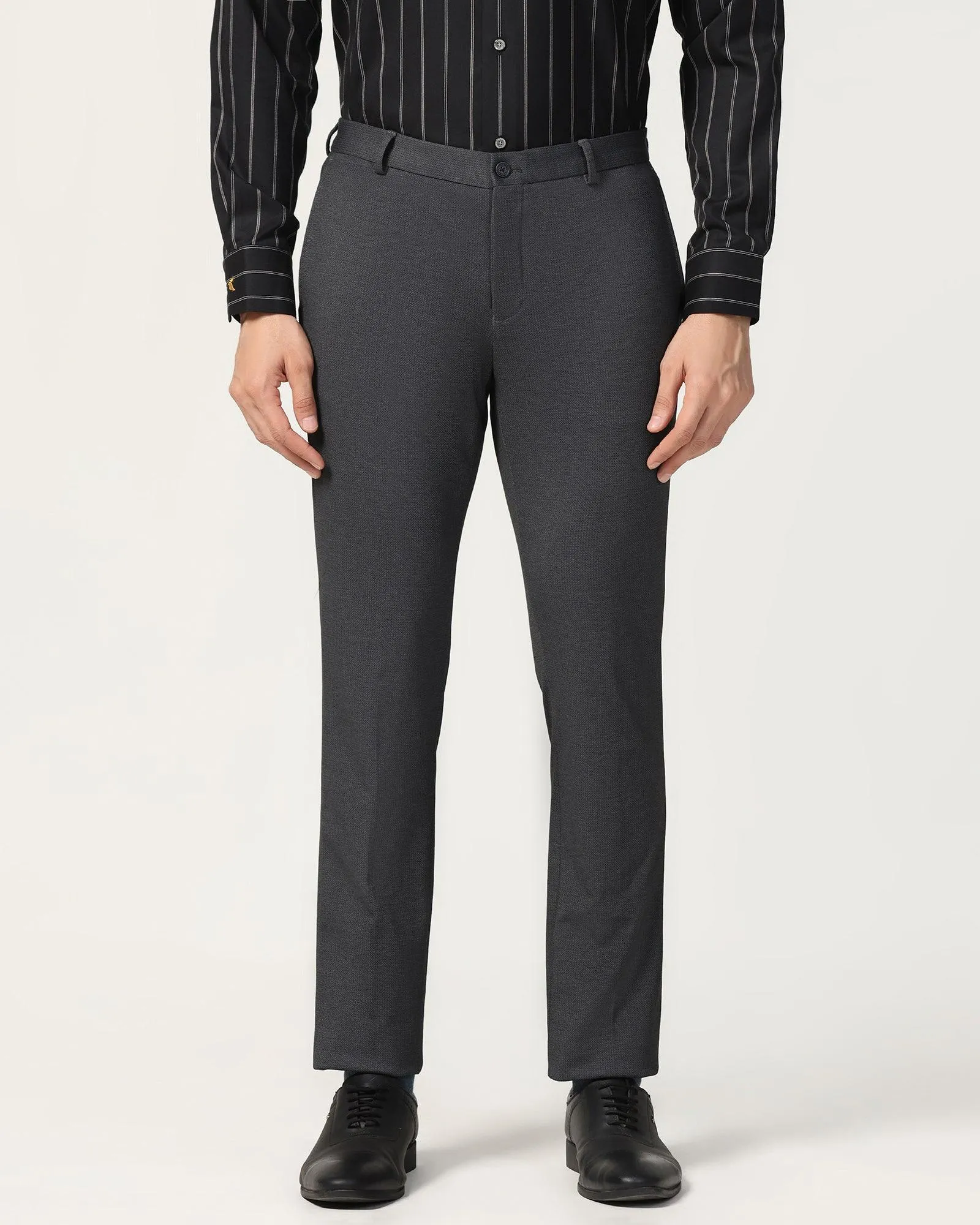 Slim Fit B-91 Formal Black Printed Trouser - Harrier AdjustableWaistband