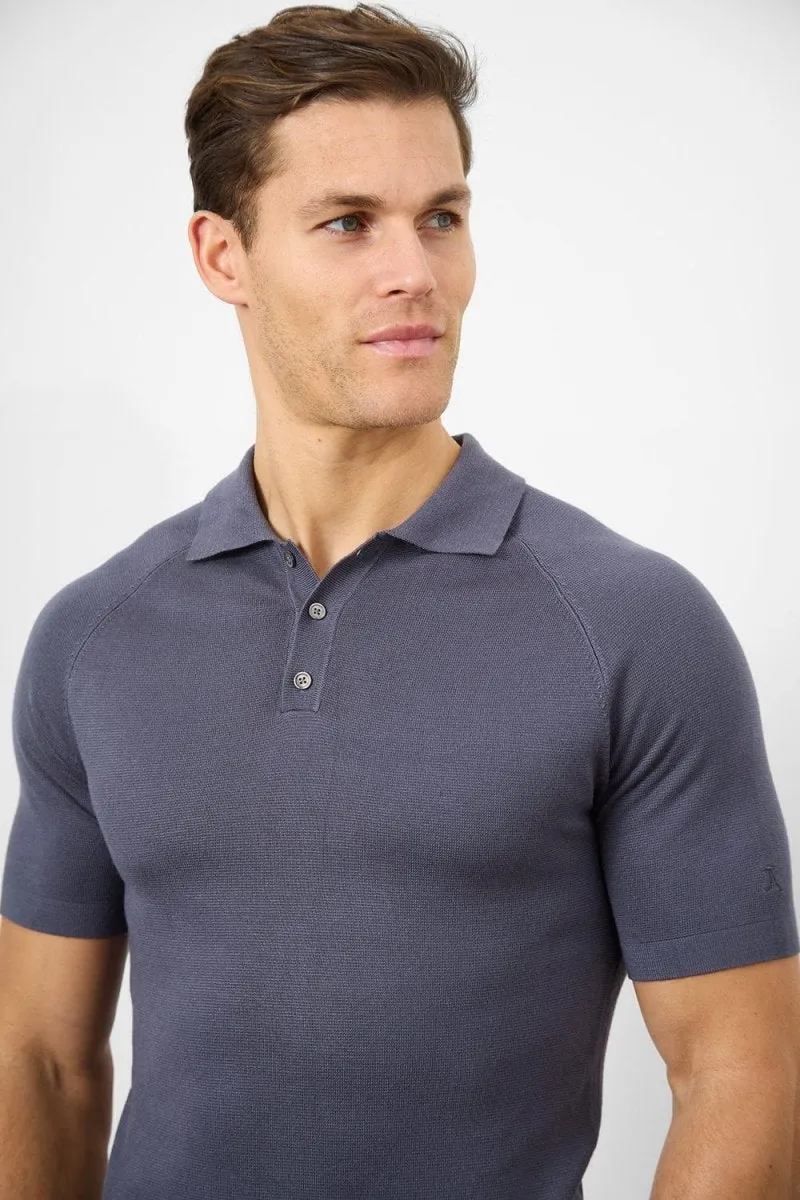 Fine Gauge Knitted Polo Shirt in Graphite Hygroscopic Threads Active Design