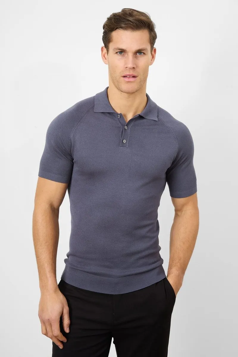 Unstructured Hem Trendy Fit Fine Gauge Knitted Polo Shirt in Graphite