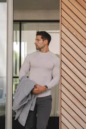 Extra Fine Merino Wool Crew Neck Sweater in Silver Grey Marl Joy Ease