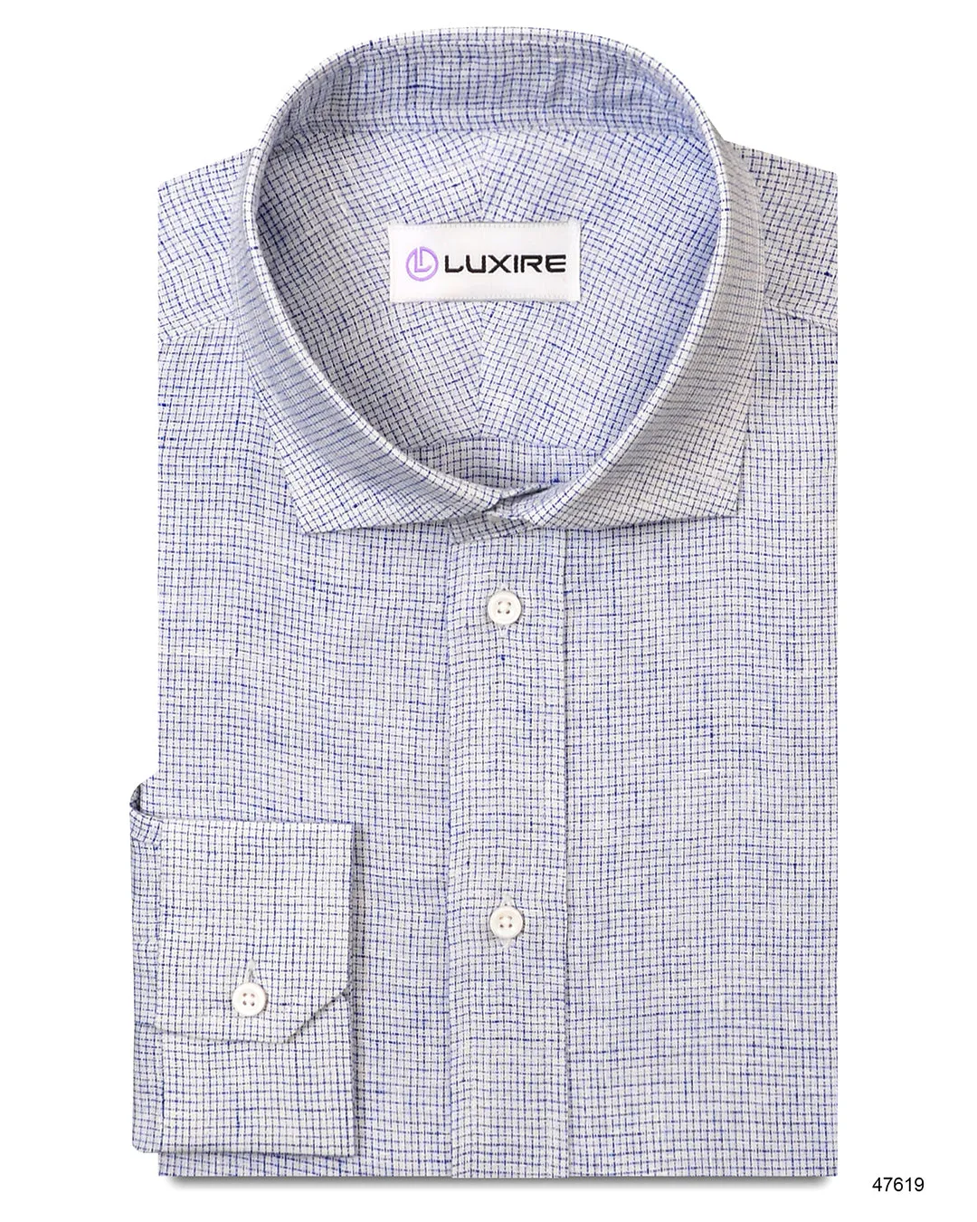 Linen: Business Blue Graph Checks On White BreathableLining