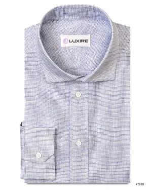 Linen: Business Blue Graph Checks On White BreathableLining