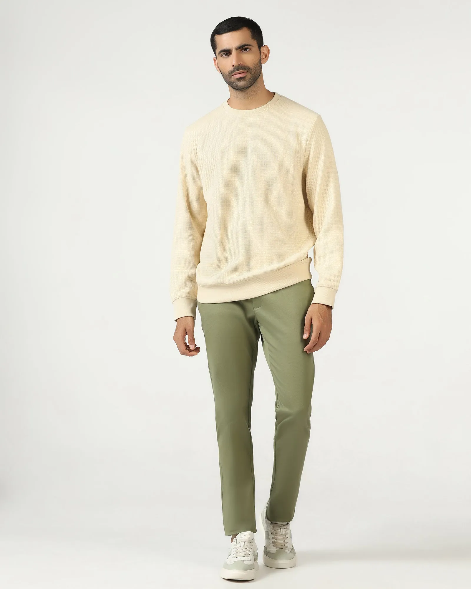 UltraSoft Texture Beige Crew Neck Textured Sweatshirt - Pan