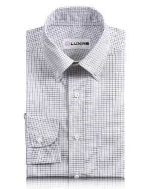 WaterRepellent Coating Blue Black Tattersall Checks on White Shirt