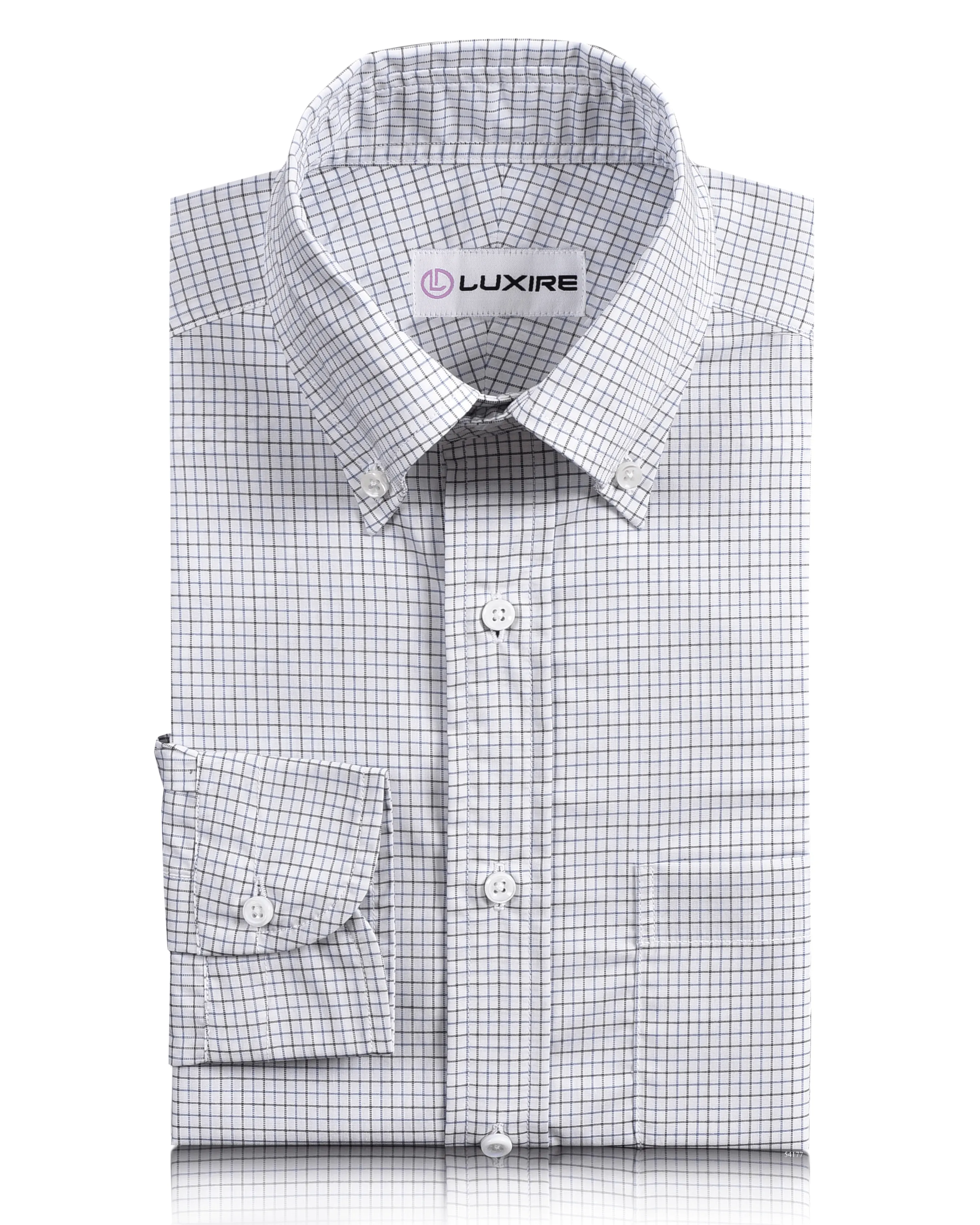 WaterRepellent Coating Blue Black Tattersall Checks on White Shirt