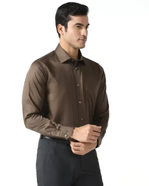 Tobacco Brown Solid Shirt - Roger Pure Cotton Casual Sophistication