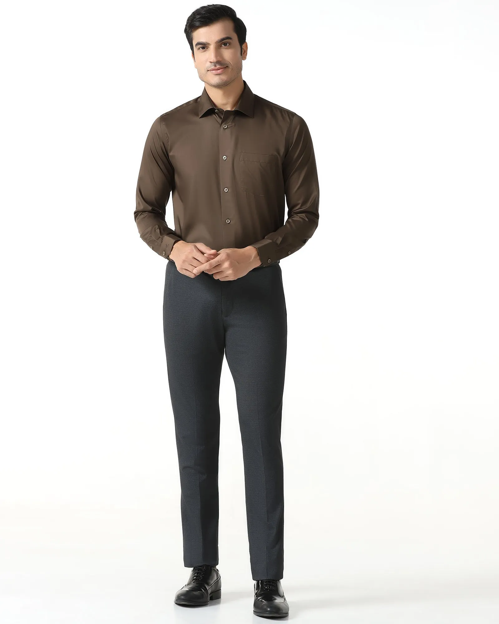 Pocket Detailing Comfortable Fabric Tobacco Brown Solid Shirt - Roger