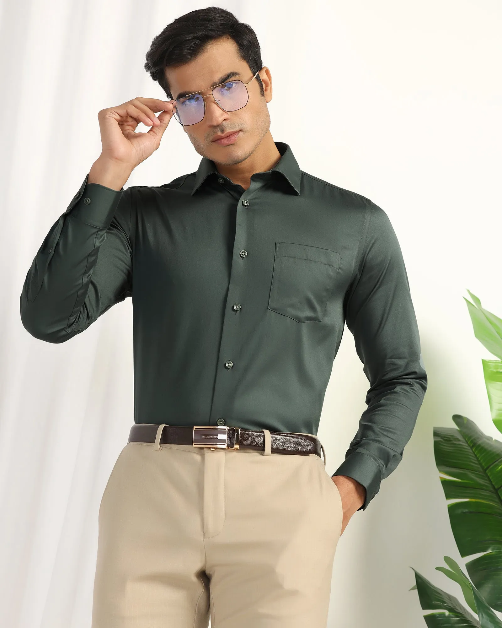 All-Weather Ready Non Iron Formal Green Solid Shirt - Georgia