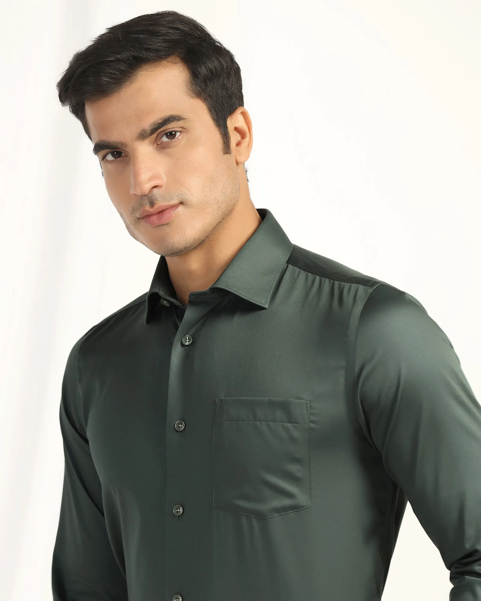Non Iron Formal Green Solid Shirt - Georgia Timeless Classic Minimalist Aesthetic